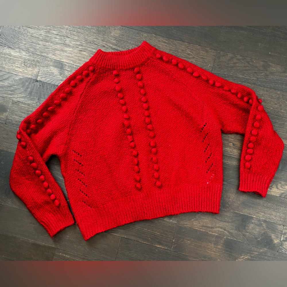 John and Jenn red knit sweater